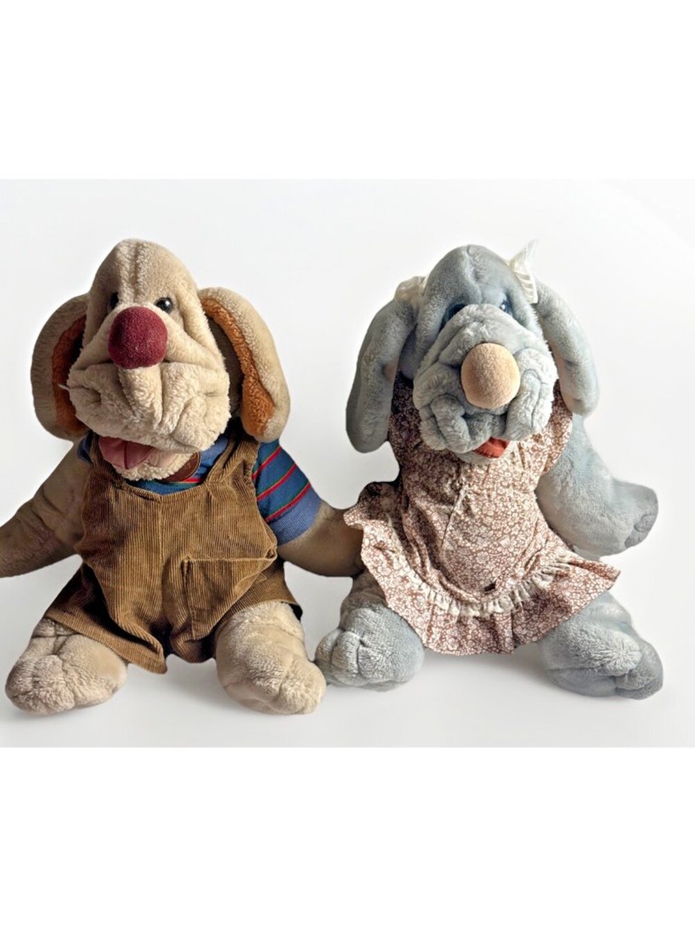 Vintage 1981 Ganz Bros Wrinkles Girl & Boy Dog Hand Puppet Floral Dress